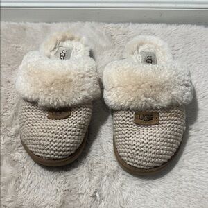 UGG Cream Knit Slippers with Plush Lining